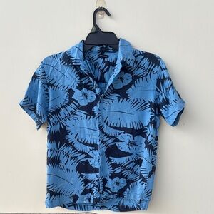 Tropical Blue Leaf Print Men's Shirt